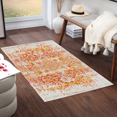 Harput HAP1019 Abstract Orange Area Washable Jute Cotton Polypropylene Rug