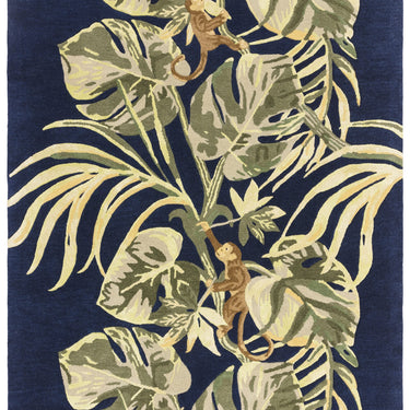 Monkey Business Botanical Wool Viscose Rug by Clarke & Clarke Hand Tufted Quality Rug in Indigo Blue