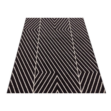 Asiatic London Muse Linear Grey Black Polypropylene Geometric Striped Hallway Runner Rug