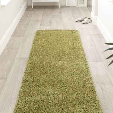 My Olive Green Washable Non-Slip Polypropylene Shaggy Rug - Runner 67x300 cm (2'3"x10')