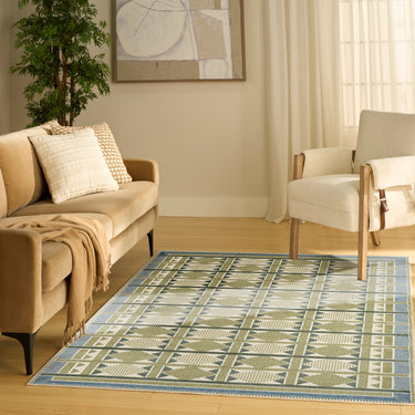 Nourison Nordic NRC06 Scandinavian Design Green Blue Abstract Geometric Textured Rug