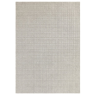 Thatch Grey Beige Hand Woven Wool Rug Checked Pattern Neutral Undyed Wool Blend