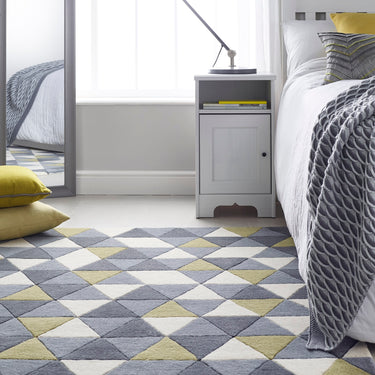 Origins Honeycomb Geometric Wool Luxurious Rug in Grey Ochre