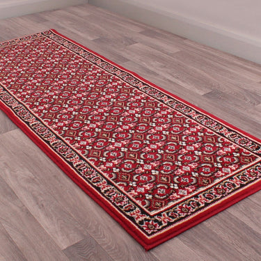 Traditional Poly Esta Bordered Rug Hallway Runner Circle in Red