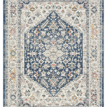 URCO Nova Nico Navy Blue Polypropylene Traditional Vintage Bordered Rug