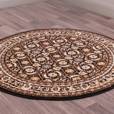 Traditional Poly Esta Bordered Rug Hallway Runner and Circle in Black
