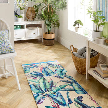 My Studio Tropical Pastel Palms Non-Slip Kitchen Home Entrance Runner Hall Rug in Multi Colours