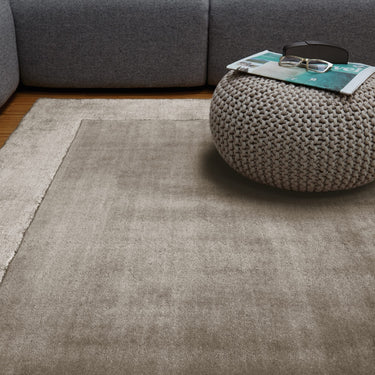 Ascot Modern Plain Hand Woven Wool Viscose Bordered Taupe Rug - Small 80x150 cm (2'6"x5')