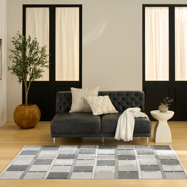 Nourison Nordic NRC09 Scandinavian Design Grey Black Geometric Textured Checked Rug