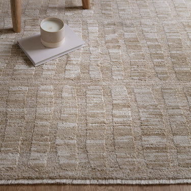 Asiatic London Laurent LA07 Broken Grid Fringed Beige Natural Cotton Abstract Textured Distressed Rug