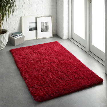 Chicago Shaggy Modern Plain Rug Hallway Runner Circle in Red