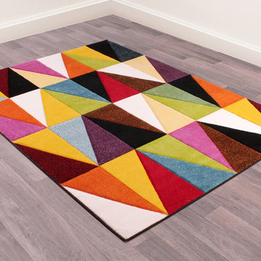 Spectra Carved Tampa Geometric Rainbow Bright Multi Coloured Soft Rug Hallway Runner