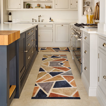 My Mat Studio Collection Mosaic Geometric Doomat Hallway Entryway Runner Rug in Blue Orange Multi 65 x 230 cm