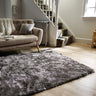 Serenity Shaggy Rug Super Soft Velvet Silky Metallic Sheen Silver Grey Rug in Small Size  80x150 cm (2'6"x5')