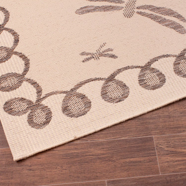 Terrace Dragonfly Outdoor Bordered Rug Round in Natural Taupe