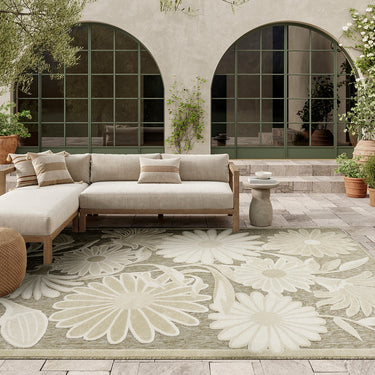 Nourison Aloha ALH33 Ivory Sage Green Indoor Outdoor Washable Polypropylene Floral Rug