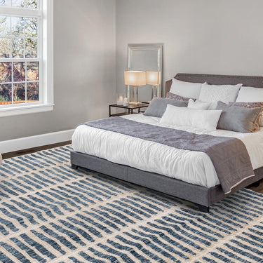 Mason Grid Modern Art Abstract Stripes Soft Rug in Blue Cream