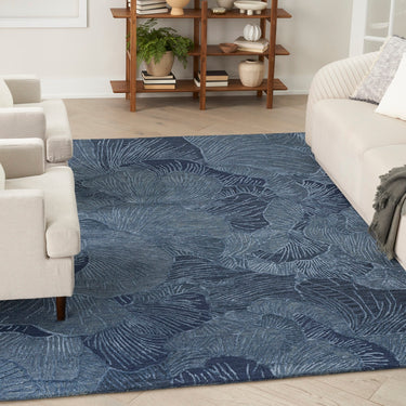 Avra Blue Tufted Botanical Design Rayon By Handmade Wool Cotton Floral Rug - Large 160x221 cm (5'3"x7'3")