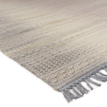 Fusion Knotted Fringed White Wool Traditional Geometric Textured Rug 200x290 cm