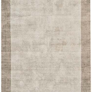 Blade Border Plain Silky Hand Woven Viscose Rug in Smoke Putty Border
