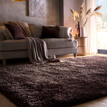 Chicago Shaggy Modern Plain Rug Hallway Runner Circle in Chocolate Brown