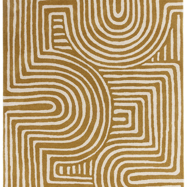 Reef Curve Modern Abstract Wool Rug in Plum Purple, Ochre and Forest Green