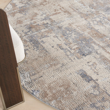 Rustic Textures RUS06 Modern Abstract Circle Round Rug in Beige Grey