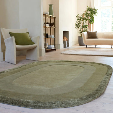 Asiatic London Halo Sage Oval Tufted Ombre Green Hand-Carved Wool Viscose Bordered Rug