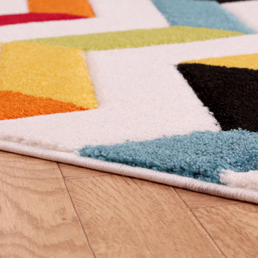 Spectra Carved Coral  Geometric Rainbow Bright Multi Coloured Soft Rug Hallway Runner