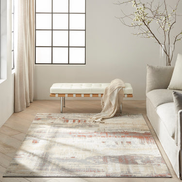 Calvin Enchanting ECH02 Ivory Grey Rust Polypropylene Abstract Modern Rug - Large 160x221 cm (5'3"x7'3")