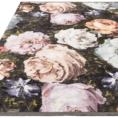 Floretta Floral Rug by Clarke & Clarke Botanical Roses Flatweave Rug in Blush Charcoal