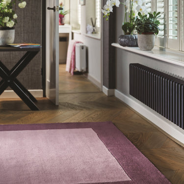 Origins Borders Hand Loom Woven Wool Bordered Rug Hallway in Mauve