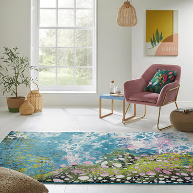 Consept Looms Art103 Blue Pictorial Pop Multicoloured Polypropylene Abstract Floral Rug