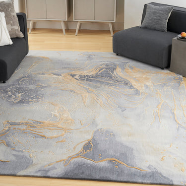 Prismatic Abstract Rug by Nourison Modern Luxury Soft Wool Silky Viscose Hand Tufted PRS28 Rug in Grey Gold