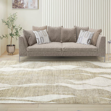 Consept Looms Dune Wavy Desert Sand Drift Pattern Ivory Wool Viscose Textured Boho Rug