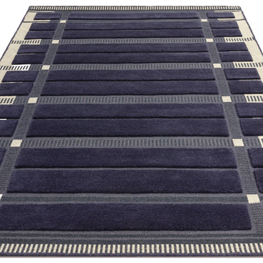Fable Navy Blue Hand-Tufted Wool Checked Rug - Angle 1