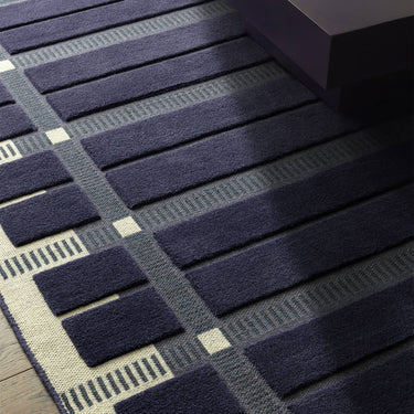 Fable Navy Blue Hand-Tufted Wool Checked Rug - Close Up lifestyle view