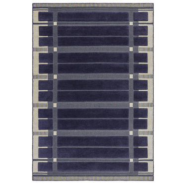 Fable Navy Blue Hand-Tufted Wool Checked Rug - overhead view