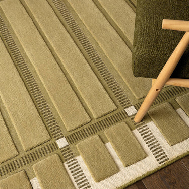 Fable Sage Green Hand-Tufted Wool Checked Rug - Close Up lifestyle view