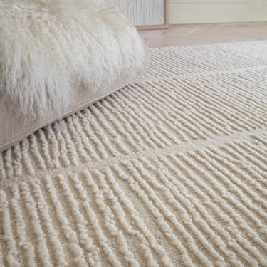Asiatic London Zennith Column Design Tufted Boucle Texture Cream White Wool Geometric Textured Scandi Rug