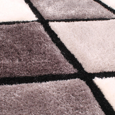 Modern 3D Carved Diamond Soft Sparkle Silky Shaggy Rug in Blush Pink, Grey, Yellow Ochre Navy Blue