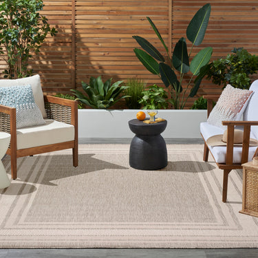 Horizon Bordered HOZ03 Grey By Indoor Outdoor Polypropylene Geometric Textured Rug