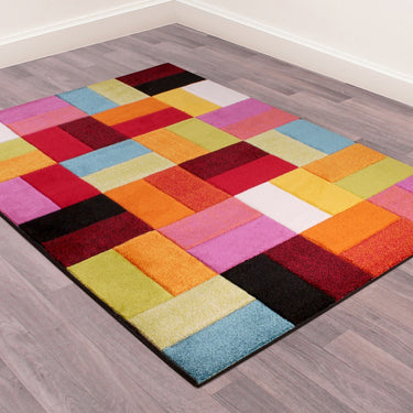 Spectra Carved Largo Geometric Rainbow Bright Multi Coloured Soft Rug Hallway Runner