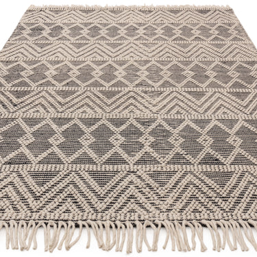 Asra Bohomian Hand Woven Wool Fringed Tribal Black Rug