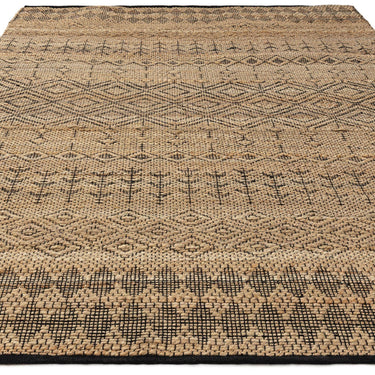 Asher Hand Woven Jute Cotton Tribal Pattern Natural Black Rug