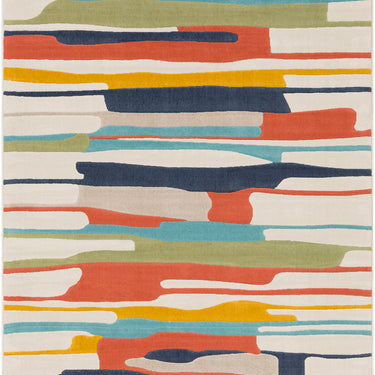 City CIT2339 Scandi Painted Stripes Orange Multicolour Washable Jute Polypropylene Abstract Rug