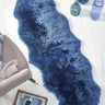 Genuine Animal Fur Soft Navy Blue Wool Sheepskin Shaggy Textured Rug - Double 70x175 cm (2'3"x5'8")
