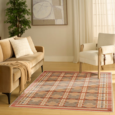 Nourison Nordic NRC06 Scandinavian Design Rust Multi Geometric Textured Rug
