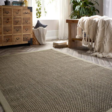 Origins Sisal Border Rug Modern Natural Jute Flatweave Hand Made Rug in Sage Green with Sage Green Border