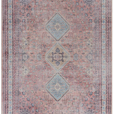 Kaya Esfir KY09 Traditional Persian Floral Flatweave Distressed Washable Rug in Red Blue Multi